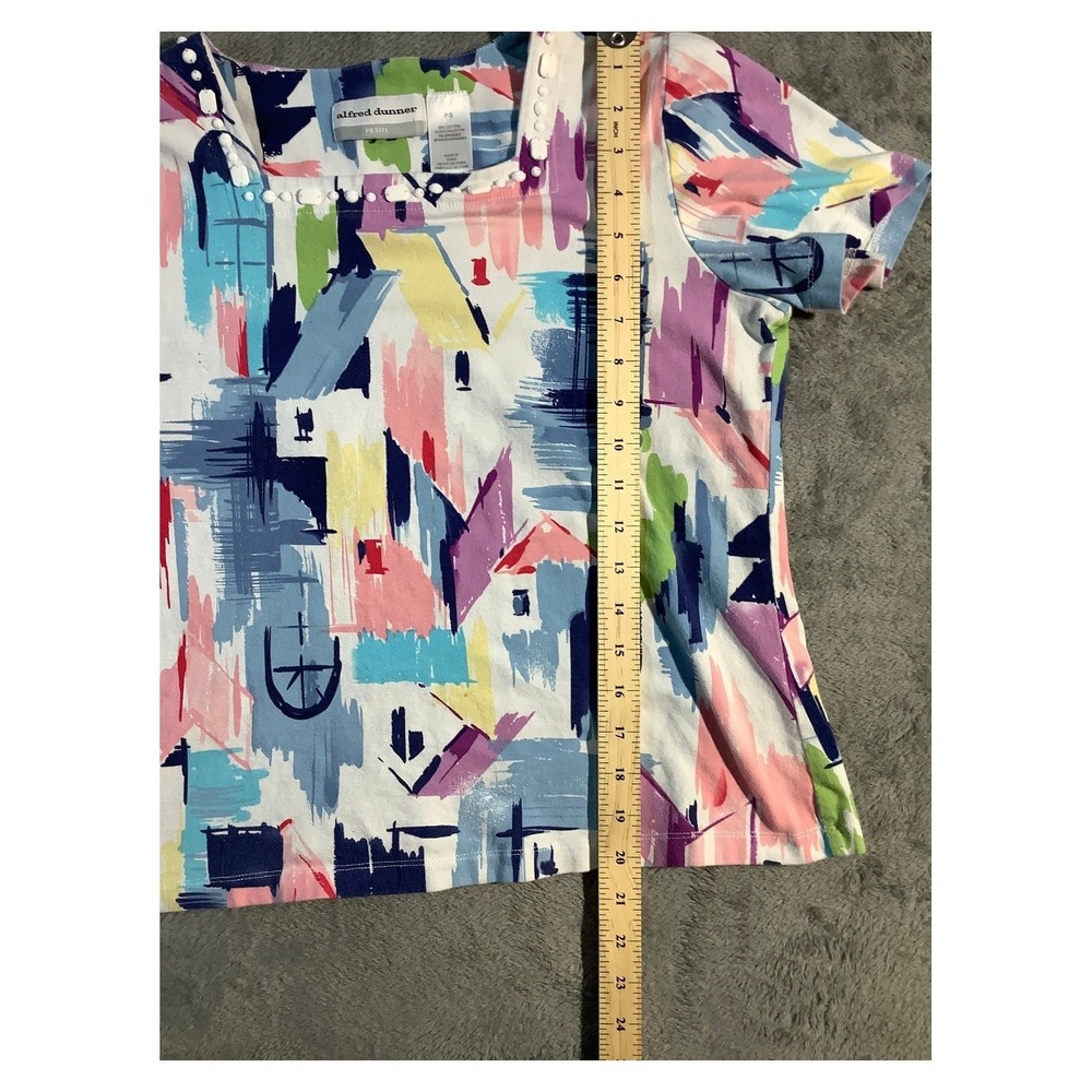 Alfred Dunner Petite PS Top Short Sleeve Square Neck Beaded Abstract Brushstroke - Picture 4 of 6